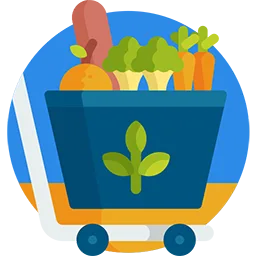 Agriculture industry icon with fresh produce in a cart