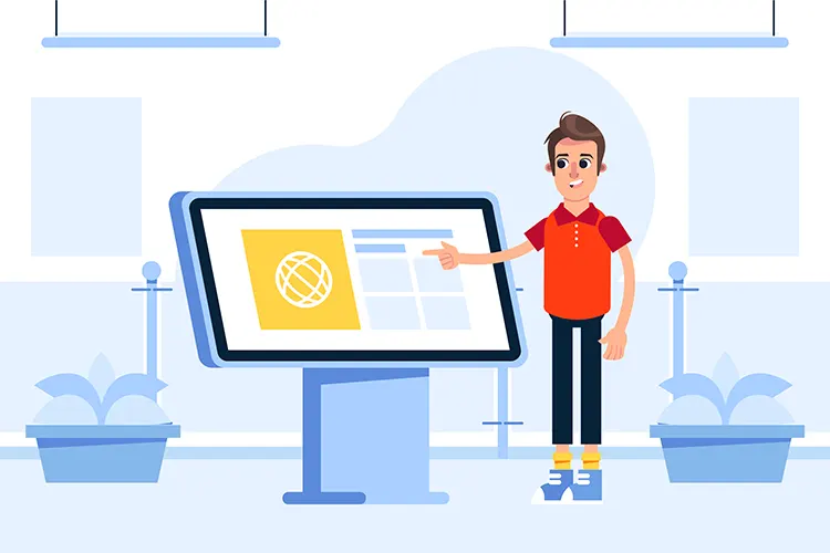 Illustration of a user operating a touchscreen display interface, representing display interface programming